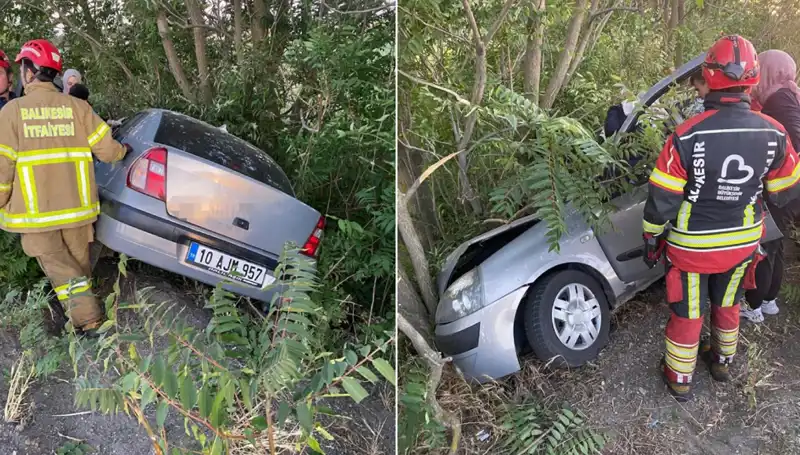 Balıkesir'de Otomobil Kazası: Şarampole Yuvarlanan Araçta İki Yaralı Var!